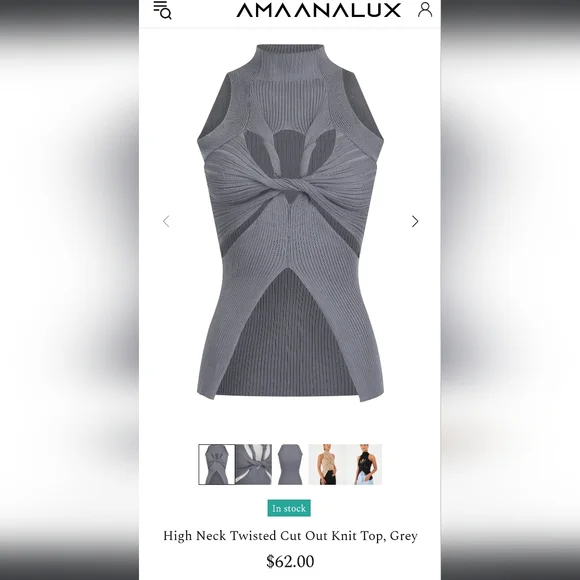 AMANAALUX High neck twisted cut out knit top - Picture 1 of 6